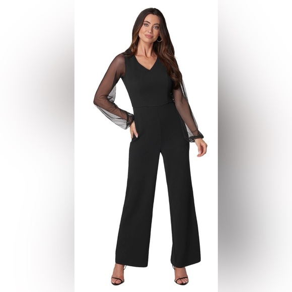 bebe Pants - Women's bebe V-Neck Jumpsuit With Powermesh Sleeve Size L